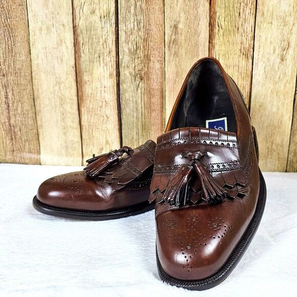 Bragano Tassel Loafers Brown Leather Italy Shoes Dressy Men's Wedding Size 8 - Picture 1 of 10